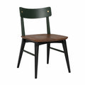 Silla de madera y metal con asiento marrón