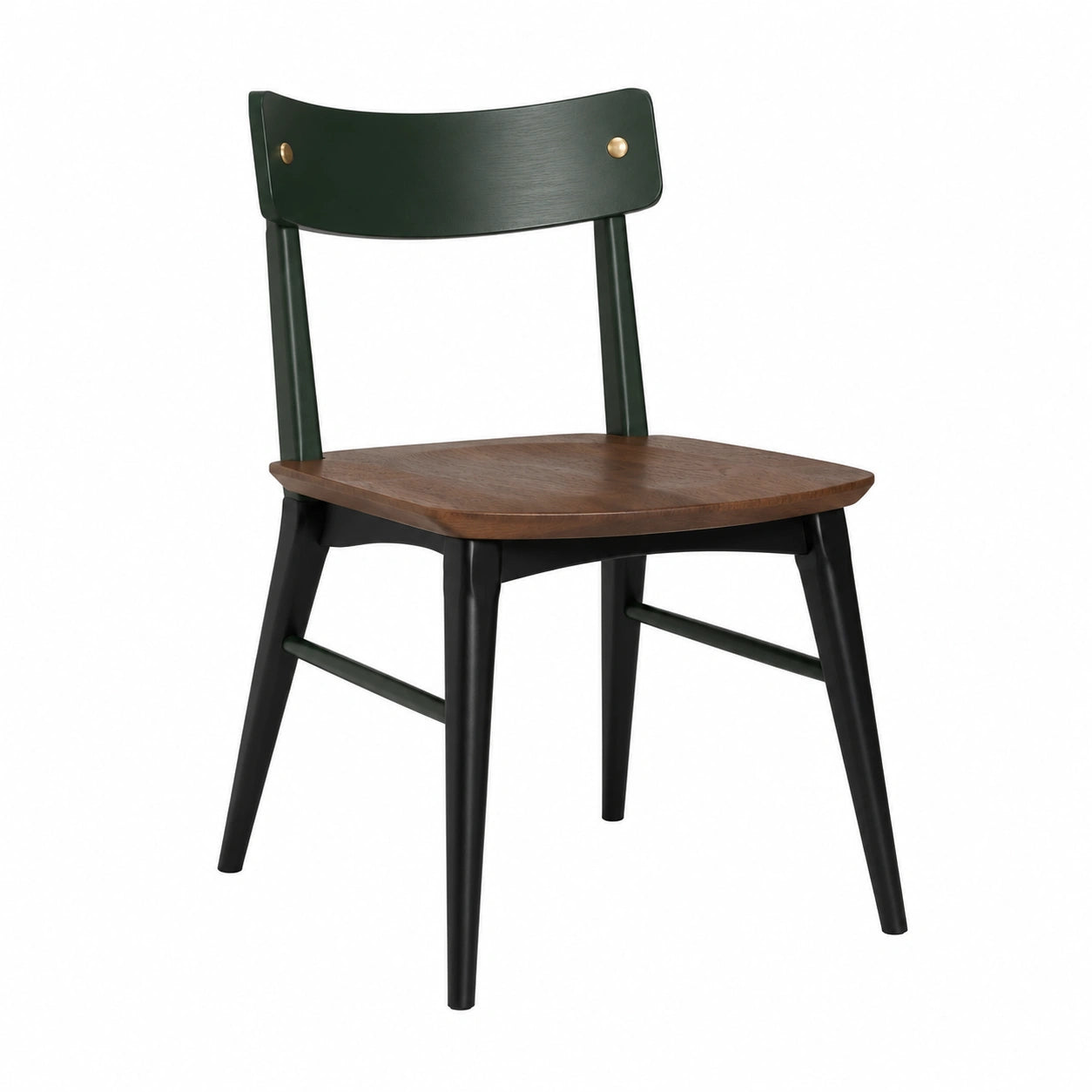 Silla de madera y metal con asiento marrón