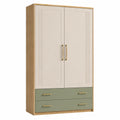 Armario de Madera con Puertas Beige y Cajones Verdes 180x90x50 cm