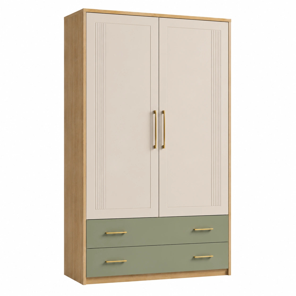 Armario de Madera con Puertas Beige y Cajones Verdes 180x90x50 cm