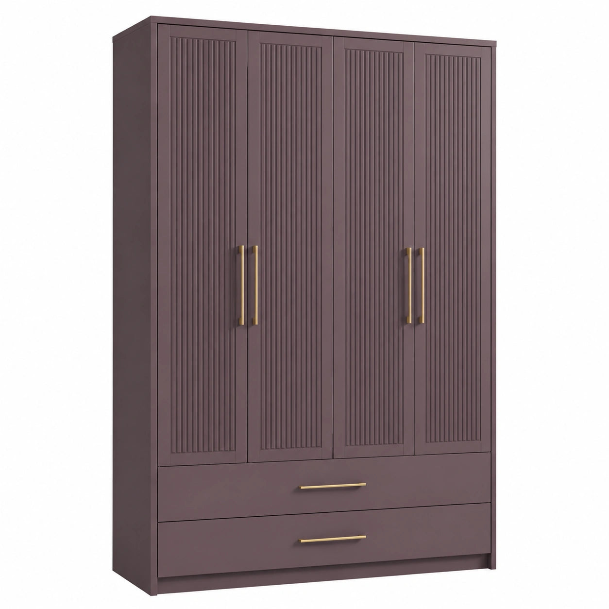 Armario de 4 puertas MDF Marrón con manijas metálicas y 2 cajones 200x150x60cm