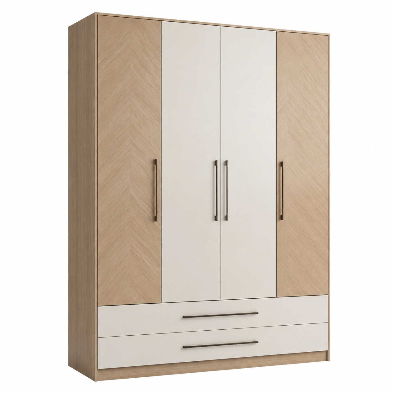 Armario de 4 puertas de aglomerado con melamina 200x150x60 cm Roble y Blanco