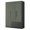 Armario de MDF con 3 puertas y 2 cajones de color Gris y Verde 200x150x60 cm