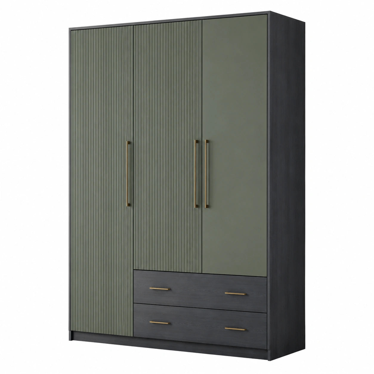 Armario de MDF con 3 puertas y 2 cajones de color Gris y Verde 200x150x60 cm