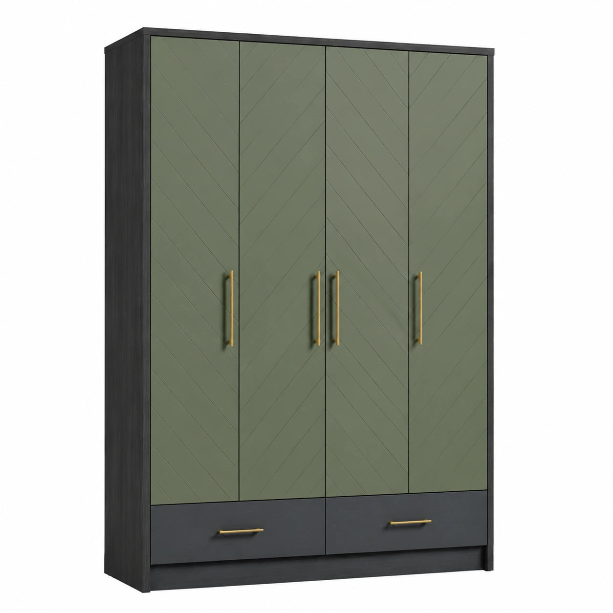 Armario de Madera MDF Verde y Negro con Puertas y Cajones