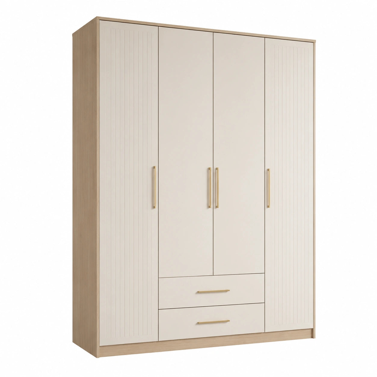 Armario de Madera Aglomerada Beige con 4 Puertas y 2 Cajones