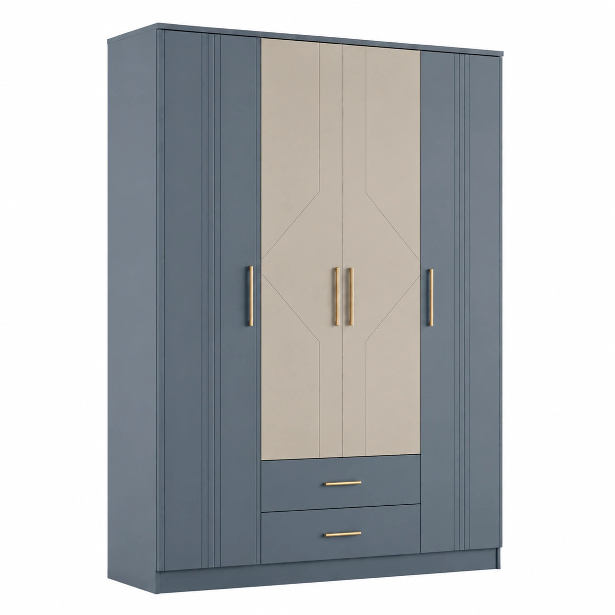 Armario de madera con tres puertas y dos cajones Azul y Beige