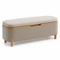 Banco de Almacenamiento con Asiento de Tela Beige y Estructura de Madera
