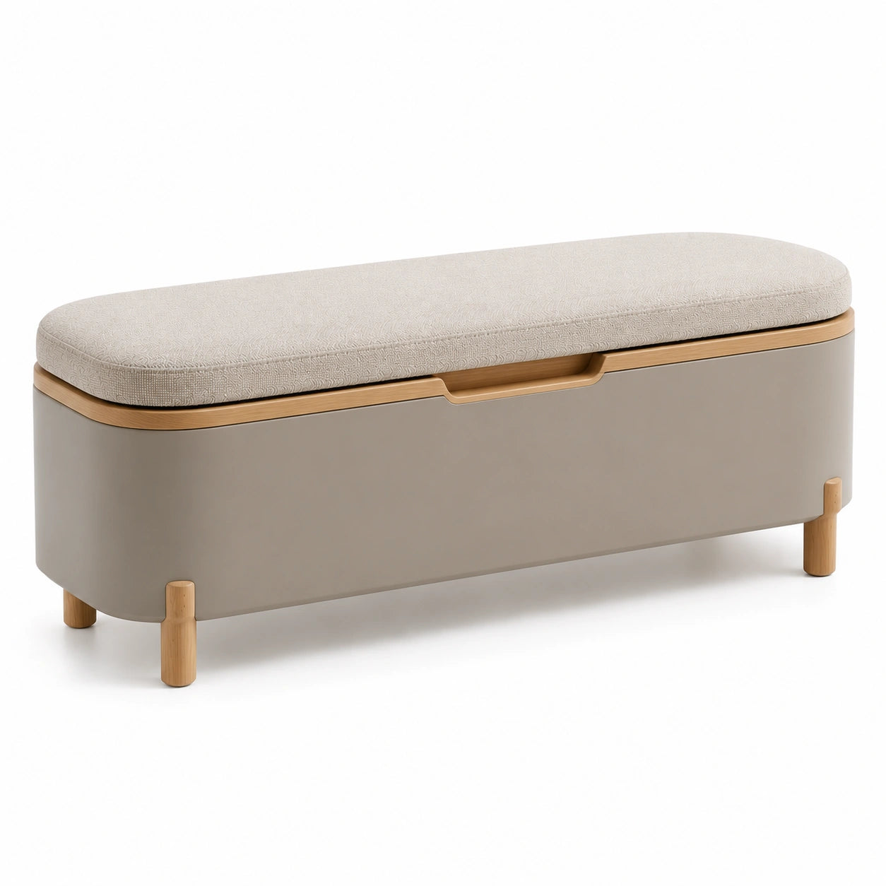 Banco de Almacenamiento con Asiento de Tela Beige y Estructura de Madera