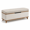 Banco de almacenamiento de madera y tela beige