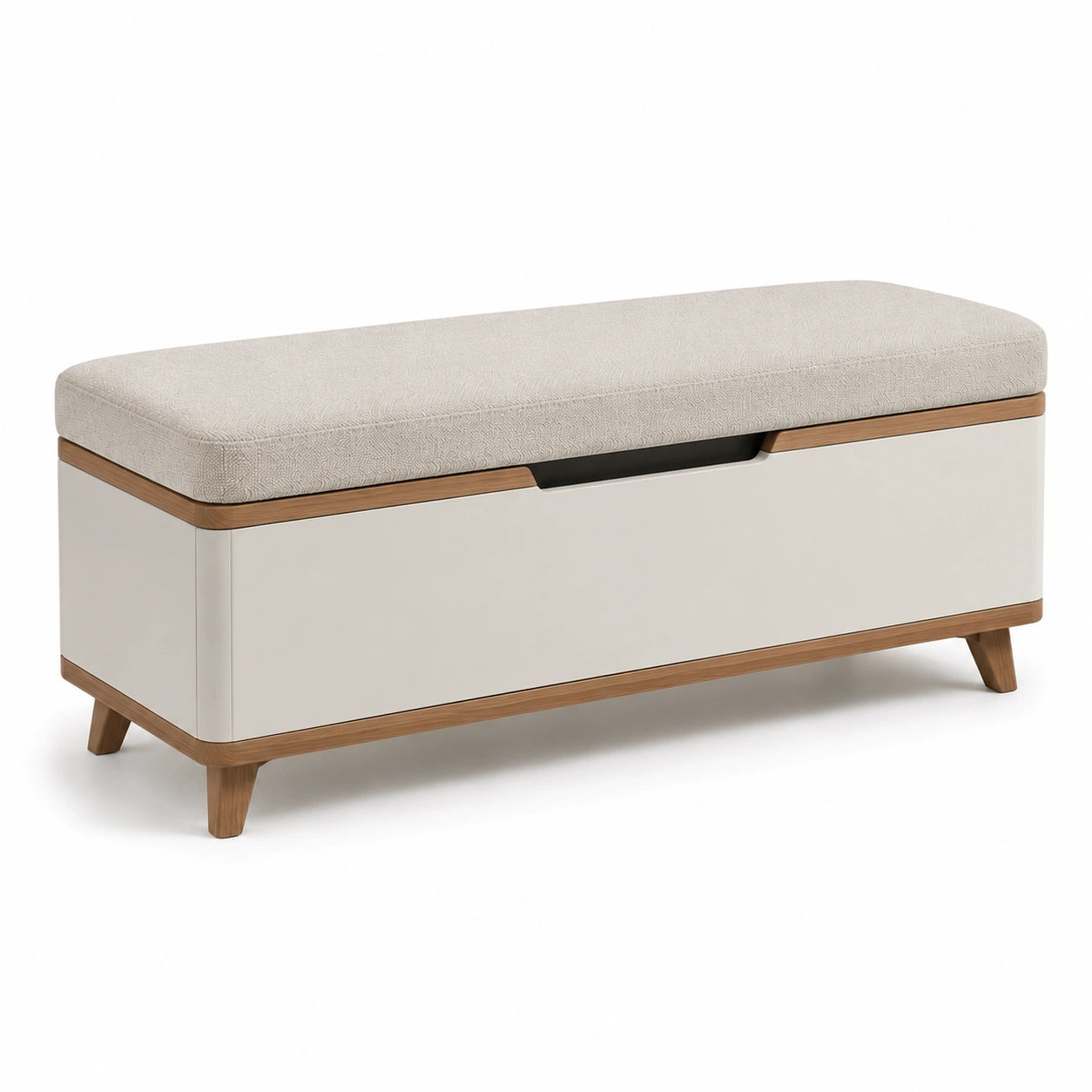 Banco de almacenamiento de madera y tela beige