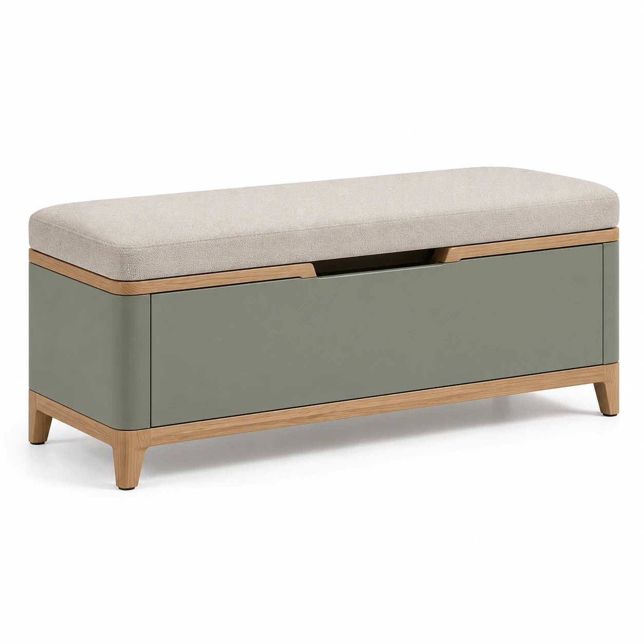 Banco de almacenamiento de madera y tela de poliéster Beige/Verde 100x40x45 cm