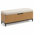 Banco de madera y metal con cojín de tela beige 120x40x45 cm